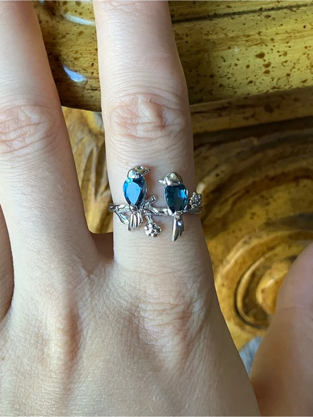 London Blue Topaz Sterling Silver Lovebirds Ring Size 9